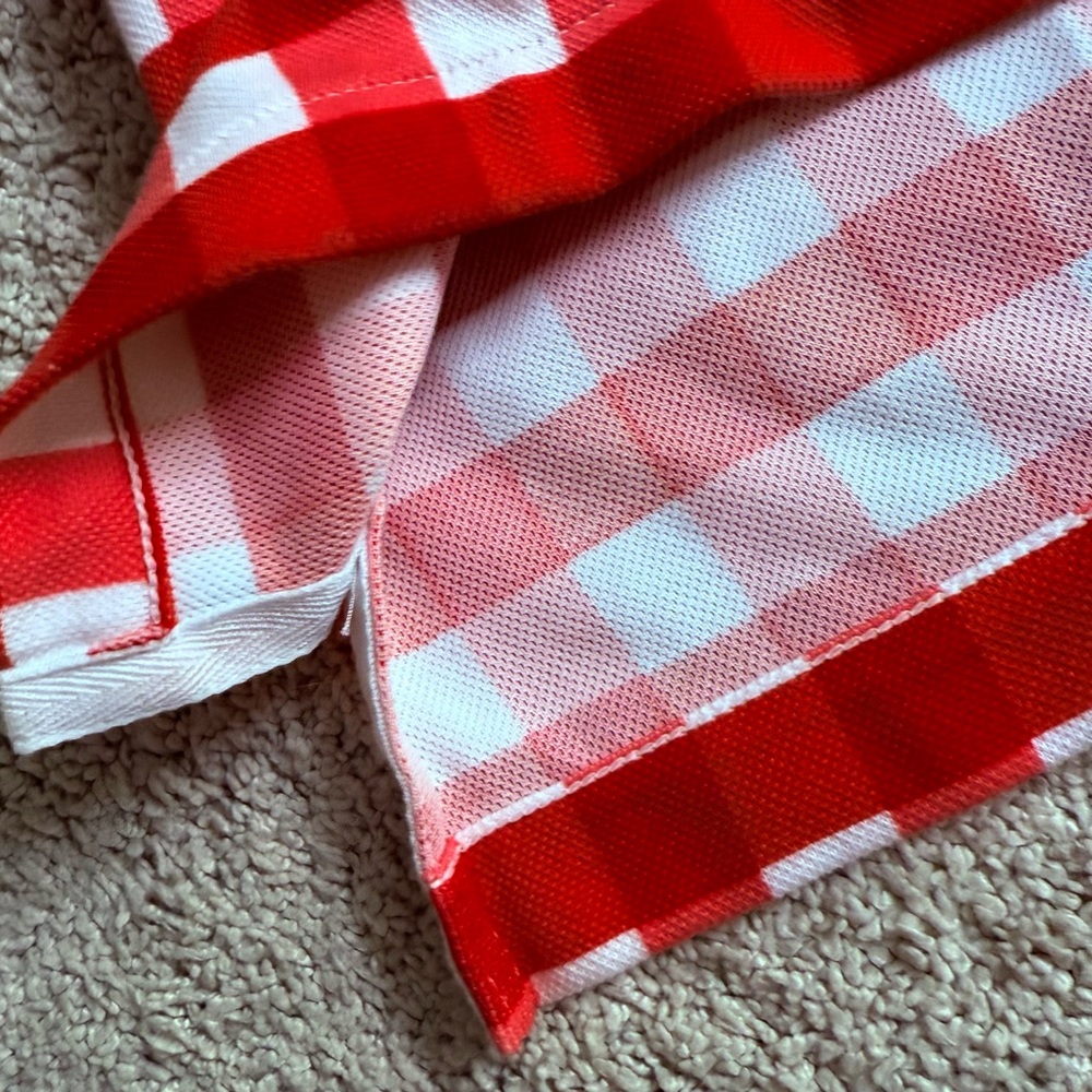 The Nike Polo Golf Dri-Fit Red White Plaid Loose Fit Cropped Polo Shirt Top L - Picture 12 of 14